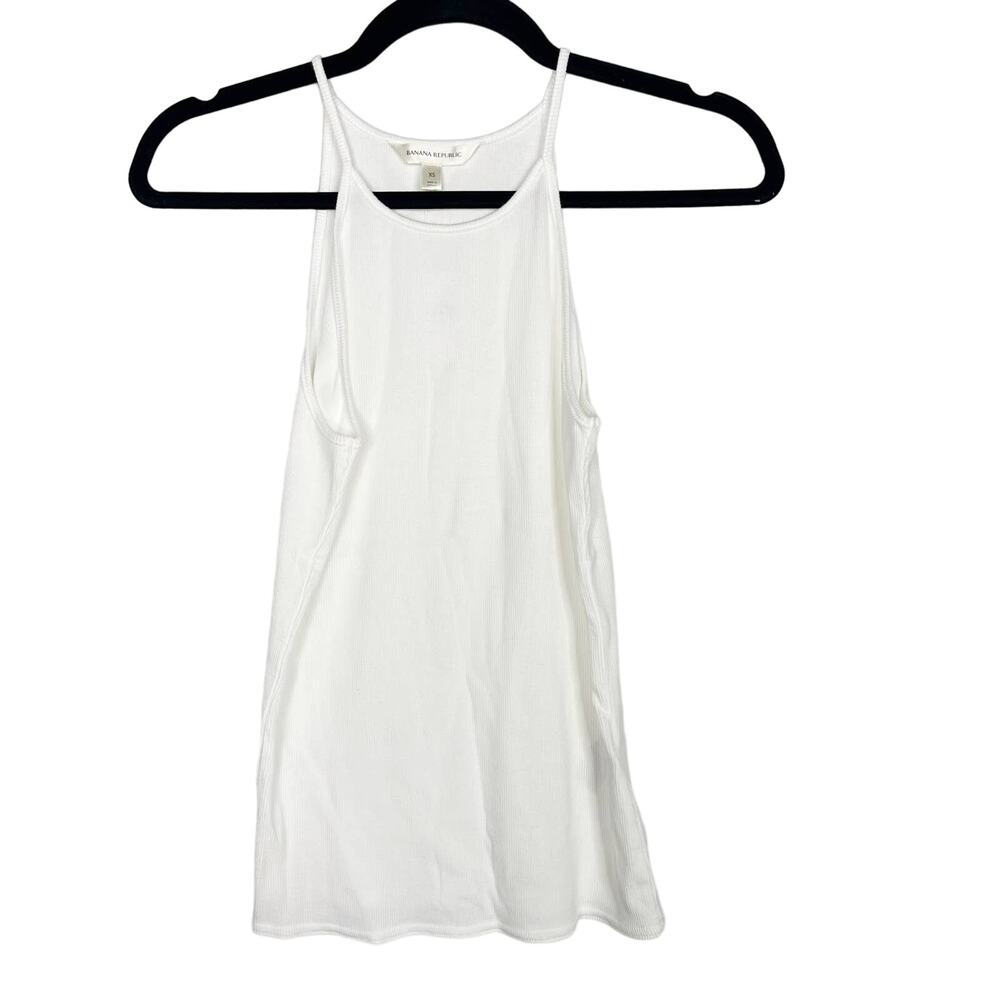 New Banana Republic Womens XS White Sleeveless Cotton Rib Tank Top Crew Neck